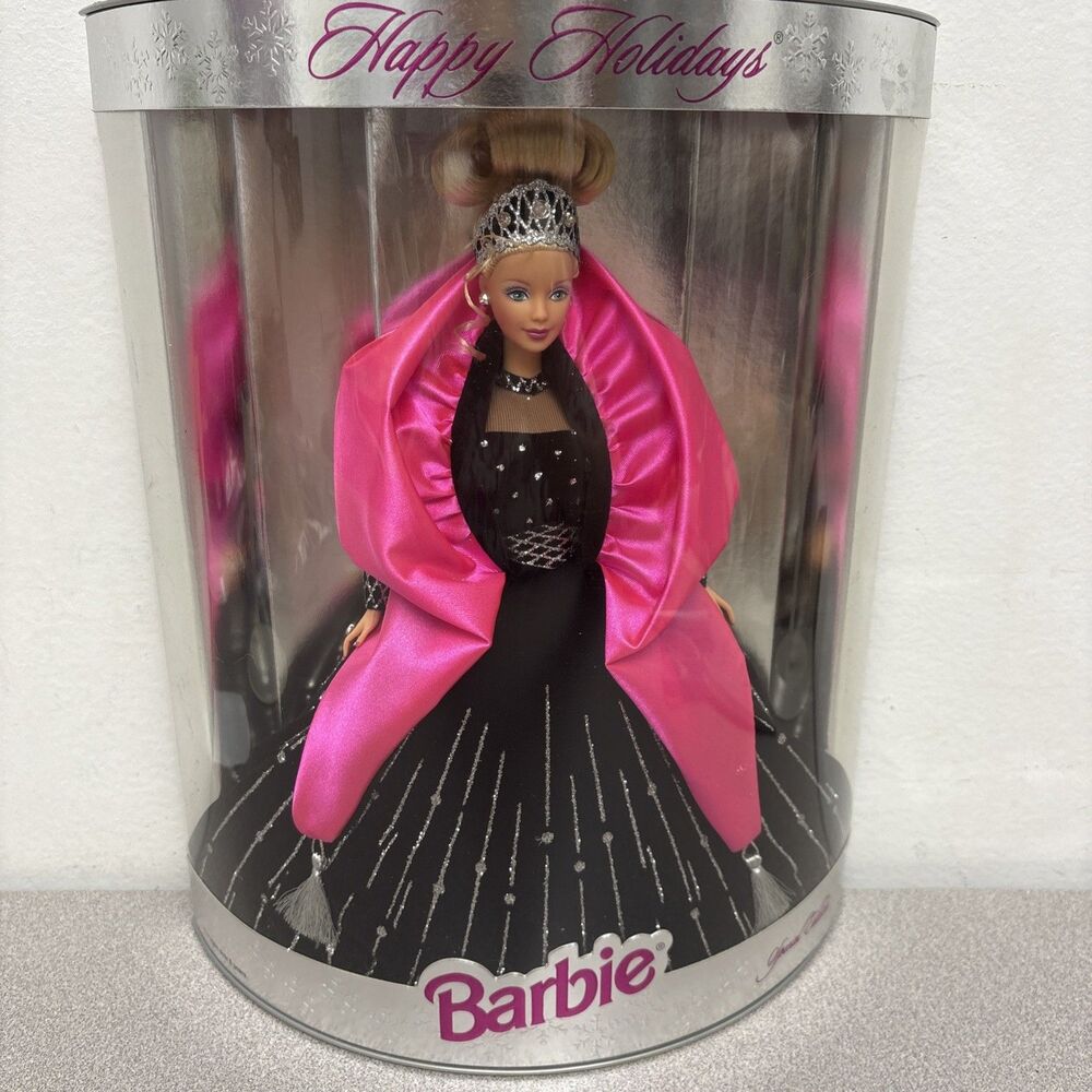 Vintage 1998 Holiday Barbie, Elegant Silver/Black/Pink Gown, New In Box